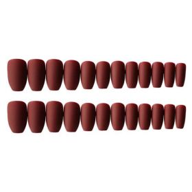 Pure Color Fake Nails Full Cover Party Prom Long False Nails Art Tips Set; Matte Wine Red Fake Nails - Default
