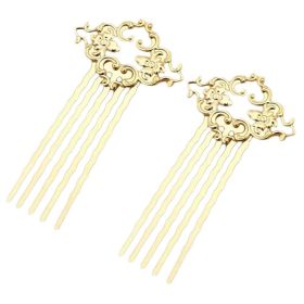 5 Pcs Chinese Style 5 Teeth Hair Combs Pins Golden Metal Side Combs DIY Hairpins Updo Accessory Hair Pin - Default