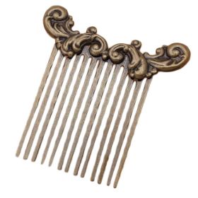 2 Pcs Retro Bronze Sea Wave Side Comb Chinese Style Hanfu Metal Hair Clip 13 Teeth Decorative Comb Hair Pin - Default
