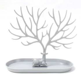 Jewelry Display Stand Tray Tree Storage Racks Earrings Necklaces Rings Jewelry Boxes Case Desktop Organizer Holder Make Up Decor - Grey