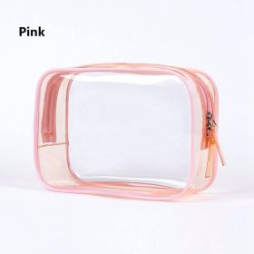 1pc Transparent PVC Bags; Clear Travel Organizer Makeup Bag Beautician Cosmetic & Beauty Case Toiletry Bag; Wash Bags - Pink