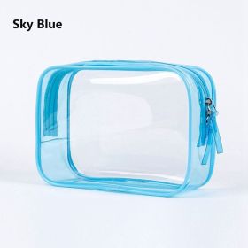 1pc Transparent PVC Bags; Clear Travel Organizer Makeup Bag Beautician Cosmetic & Beauty Case Toiletry Bag; Wash Bags - Sky Blue