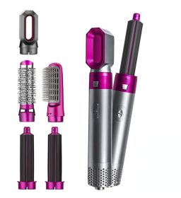 5 In 1 Hot Air Comb Aluminum Alloy Hair Straightener Automatic Perm Curling Iron Electric Hair Dryer Creative Multifunctional - Rose Red - US