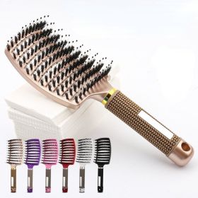 Hair Brush Scalp Massage Comb Hairbrush Bristle&Nylon Women Wet Curly Detangle Hair Brush for Salon Hairdressing Styling Tools - Black