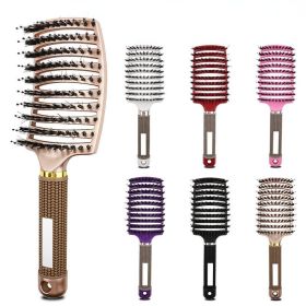 Hair Brush Scalp Massage Comb Hairbrush Bristle&Nylon Women Wet Curly Detangle Hair Brush for Salon Hairdressing Styling Tools - Gold