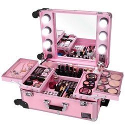 Studio Artist Train Rolling Makeup Case Light Wheeled Organizer - HB85507