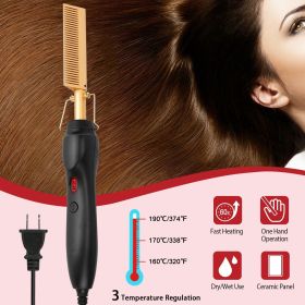 Electric Heating Hair Comb PTC Ceramic Hair Straightener Curler Brush Hair Straight Styler Wet Dry Use - Yellow & Black