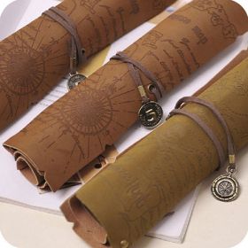 Retro Pirate Treasure Map Roll Up PU Leather Pen Pencil Case Bags Make Up Holder - Compass#