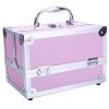 Aluminum Makeup Train Case Jewelry Box Cosmetic Organizer with Mirror 9"x6"x6" RT - Pink