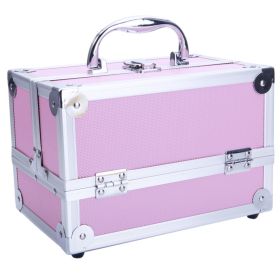 Aluminum Makeup Train Case Jewelry Box Cosmetic Organizer with Mirror 9"x6"x6" RT - Pink