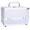 Aluminum Makeup Train Case Jewelry Box Cosmetic Organizer with Mirror 9"x6"x6" RT - Silver