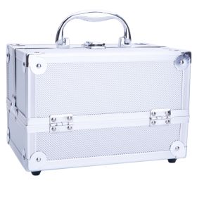 Aluminum Makeup Train Case Jewelry Box Cosmetic Organizer with Mirror 9"x6"x6" RT - Silver