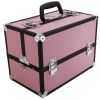 SM-2083 Aluminum Alloy Makeup Train Case Jewelry Box Organizer Pink--YS - Pink