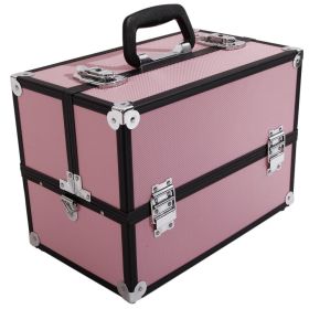 SM-2083 Aluminum Alloy Makeup Train Case Jewelry Box Organizer Pink--YS - Pink