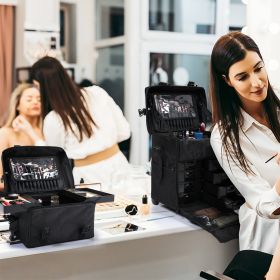 Professional 2-in-1 Rolling Makeup Traveling Case, Beauty Trolley Storage Box, Artist Cosmetic Organizer w/ Drawers, Black XH - Black