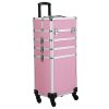 4-in-1 Makeup Travel Case with 360Â° Rolling Wheels, Locks, Keys and Adjustable Dividers, Pink XH - Pink