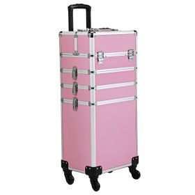 4-in-1 Makeup Travel Case with 360Â° Rolling Wheels, Locks, Keys and Adjustable Dividers, Pink XH - Pink