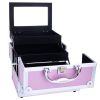 Aluminum Makeup Train Case Jewelry Box Cosmetic Organizer with Mirror 9"x6"x6" RT - Pink