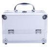 Aluminum Makeup Train Case Jewelry Box Cosmetic Organizer with Mirror 9"x6"x6" RT - Silver