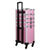4-in-1 Makeup Travel Case with 360Â° Rolling Wheels, Locks, Keys and Adjustable Dividers, Pink XH - Pink