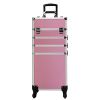 4-in-1 Makeup Travel Case with 360Â° Rolling Wheels, Locks, Keys and Adjustable Dividers, Pink XH - Pink