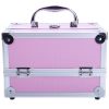 Aluminum Makeup Train Case Jewelry Box Cosmetic Organizer with Mirror 9"x6"x6" RT - Pink