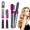 5 In 1 Hot Air Comb Aluminum Alloy Hair Straightener Automatic Perm Curling Iron Electric Hair Dryer Creative Multifunctional - Rose Red - US