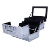 Aluminum Makeup Train Case Jewelry Box Cosmetic Organizer with Mirror 9"x6"x6" RT - Silver