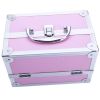 Aluminum Makeup Train Case Jewelry Box Cosmetic Organizer with Mirror 9"x6"x6" RT - Pink