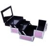 Aluminum Makeup Train Case Jewelry Box Cosmetic Organizer with Mirror 9"x6"x6" RT - Pink