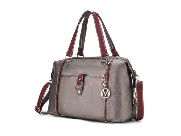 MKF Collection Opal Lightweight Satchel Bag Vegan Leather Women by Mia k (Color: Pewter Red, Material: Vegan Leather)