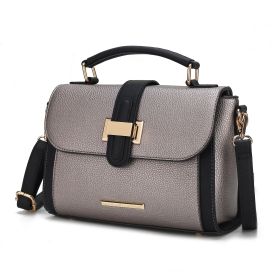 MKF Collection Willa Color Block Vegan Leather Women Shoulder Bag by Mia k (Color: Pewter, Material: Vegan Leather)