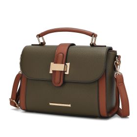 MKF Collection Willa Color Block Vegan Leather Women Shoulder Bag by Mia k (Color: Olive, Material: Vegan Leather)