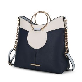 MKF Collection Kylie Top Handle Satchel Handbag Vegan Leather Women by Mia k (Color: Navy, Material: Vegan Leather)