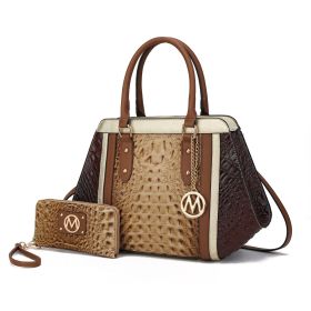 MKF Collection Daisy Two PCS Croco Satchel bag & Wallet by Mia K (Color: Taupe Chocolate, Material: Vegan Leather)