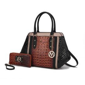 MKF Collection Daisy Two PCS Croco Satchel bag & Wallet by Mia K (Color: Cognac Black, Material: Vegan Leather)