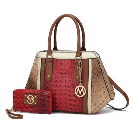 MKF Collection Daisy Two PCS Croco Satchel bag & Wallet by Mia K (Color: Red Taupe, Material: Vegan Leather)
