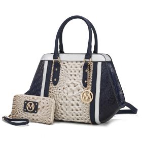 MKF Collection Daisy Two PCS Croco Satchel bag & Wallet by Mia K (Color: Grey Navy, Material: Vegan Leather)