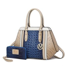 MKF Collection Daisy Two PCS Croco Satchel bag & Wallet by Mia K (Color: Navy Beige, Material: Vegan Leather)