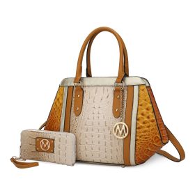 MKF Collection Daisy Two PCS Croco Satchel bag & Wallet by Mia K (Color: Beige Yellow, Material: Vegan Leather)